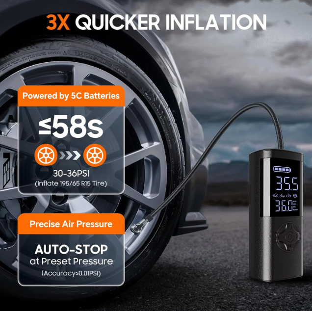 The Tire Whisperer 🚗💨✨ – Cordless 150 PSI Air Compressor with Pressure Gauge. Portable Power for Cars, Bikes, Motorcycles & Balls 🔋💫