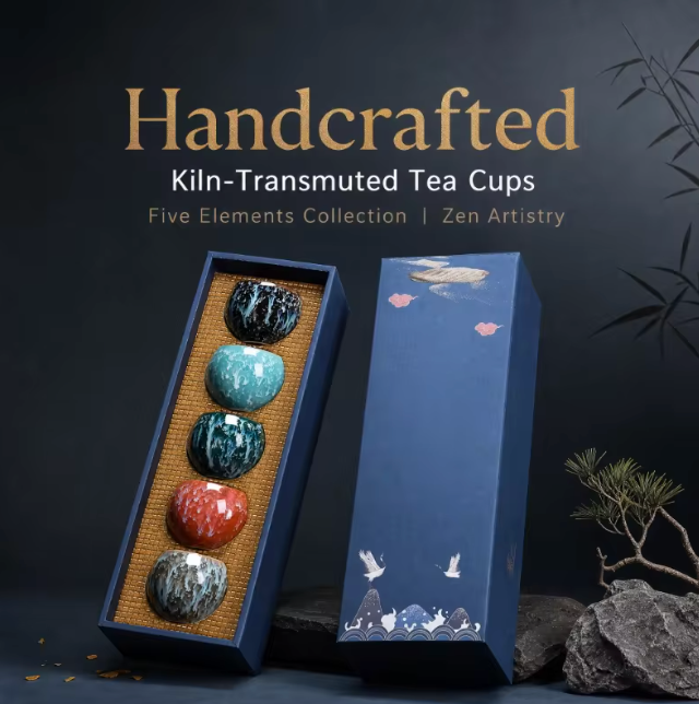The Five Elements Tea Ritual 🍵🌿✨ – Handmade Japanese Ceramic Tea Cup Set. 5 Colours, 5 Elements, One Gift Box. Wood, Fire, Earth, Metal & Water in Your Hands 🎁💫