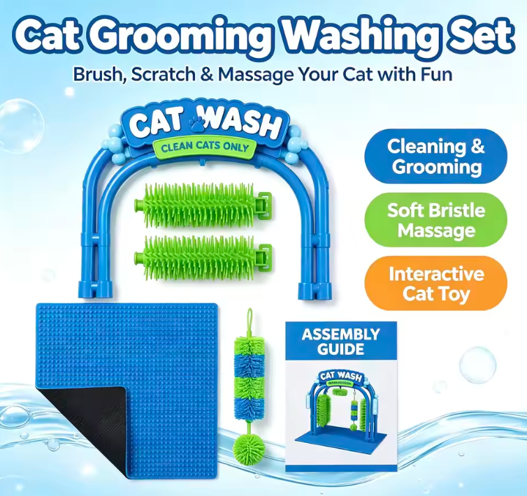 The Purr-fect Grooming Portal 🐱✨ – Multifunctional Cat Wash & Grooming Station. Self-Brushing, Hair Massage & Scratching Brush. Spa Day for Your Feline 🛁💆‍♀️