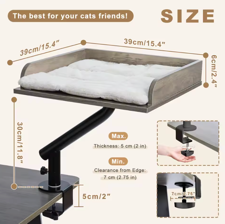 The Purrch of Power 🐱🌀✨ – 360° Rotatable Cat Desk Bed. Adjustable Basket & Hammock for Indoor Cats. Soft, Cozy & Always by Your Side While You Work 💻🛏️