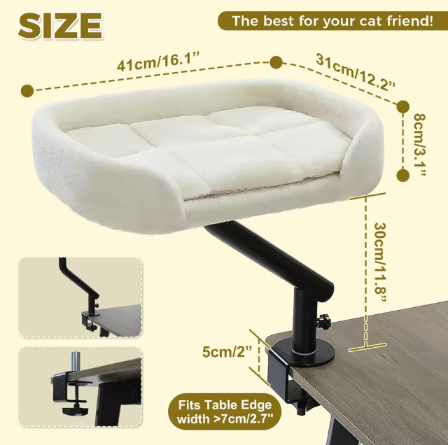 The Purrch of Power 🐱🌀✨ – 360° Rotatable Cat Desk Bed. Adjustable Basket & Hammock for Indoor Cats. Soft, Cozy & Always by Your Side While You Work 💻🛏️