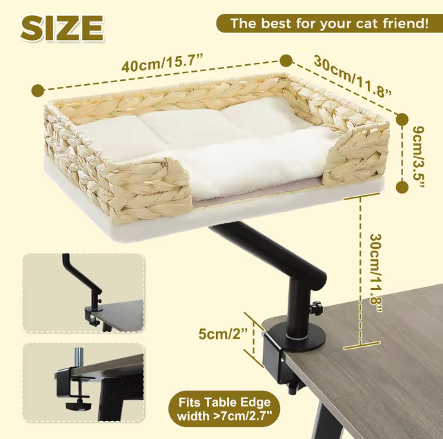 The Purrch of Power 🐱🌀✨ – 360° Rotatable Cat Desk Bed. Adjustable Basket & Hammock for Indoor Cats. Soft, Cozy & Always by Your Side While You Work 💻🛏️