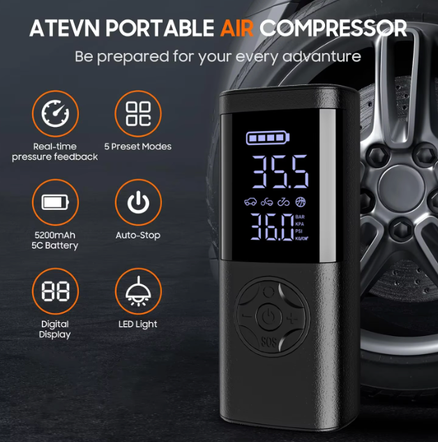 The Tire Whisperer 🚗💨✨ – Cordless 150 PSI Air Compressor with Pressure Gauge. Portable Power for Cars, Bikes, Motorcycles & Balls 🔋💫