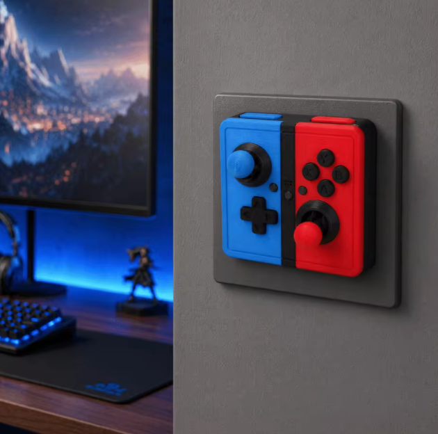 The Arcade Flick 🕹️🔌✨ – Retro Joystick Light Switch Guard Covers. Self-Adhesive 3D Printed Decor for Game Rooms & Gamer Setups 🎮💫
