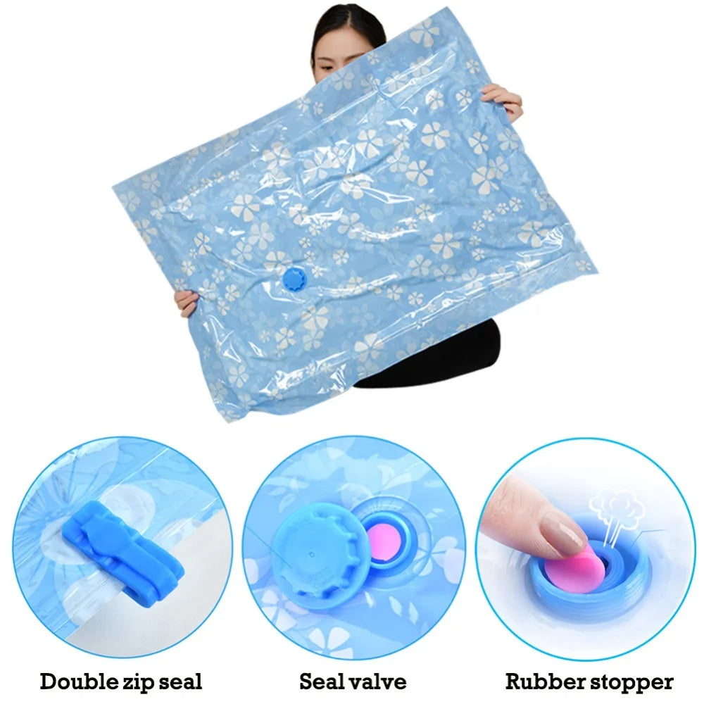 Save 80% more space- with thickened, leak-proof vacuum storage bags.