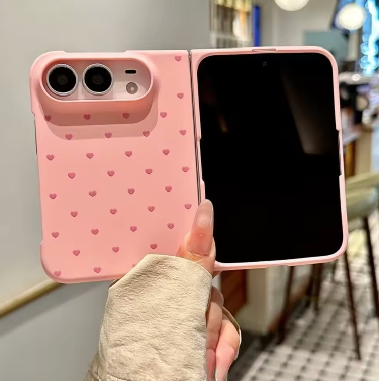 The Lovebloom Armor 💖🌸✨ – Colorful Heart Pattern iPhone Fold Case. All-Inclusive Shockproof PC Hard Bumper. Cute Protection That Falls in Love With Your Phone 📱💕
