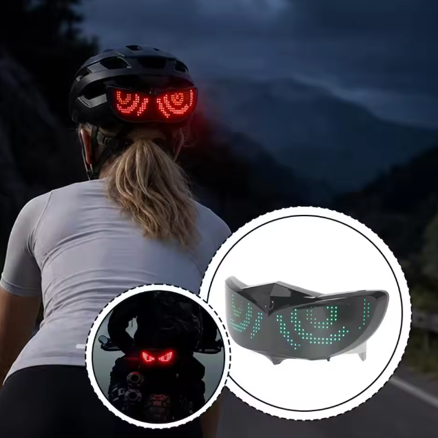 "The Devil's Eye Halo 😈👁️✨ – Programmable RGB LED Helmet Light. Custom Emojis, Dynamic Effects & Brake Warning. Be Seen, Be Iconic 🏍️🔥"