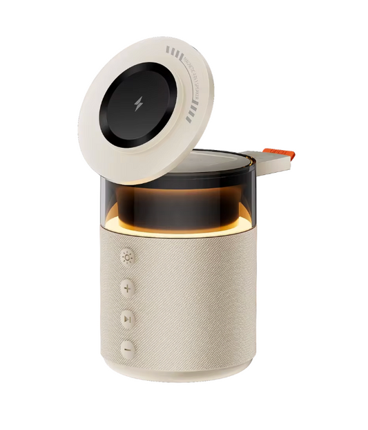The Nightstand Nexus 🌙🔮✨ – 5-in-1 Magnetic Wireless Charging Station. Built-In Speaker, Night Light & Fast Charging for iPhone, iWatch & AirPods. One Dock to Charge Them All 📱🎵