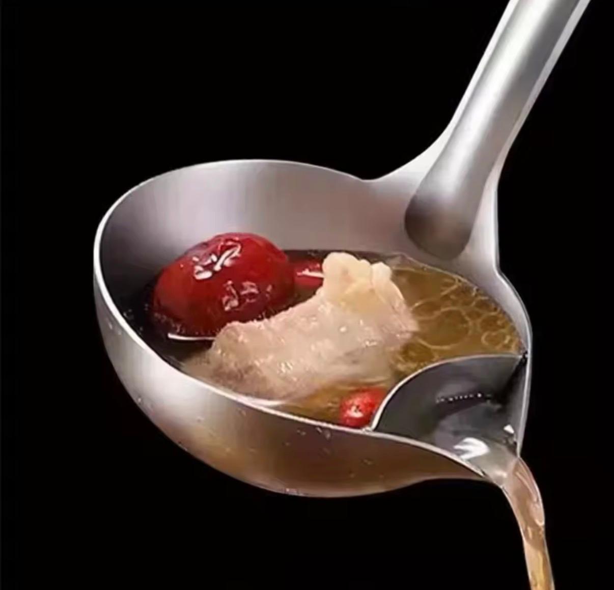 Skim oil, scoop solids, and strain with one tool.