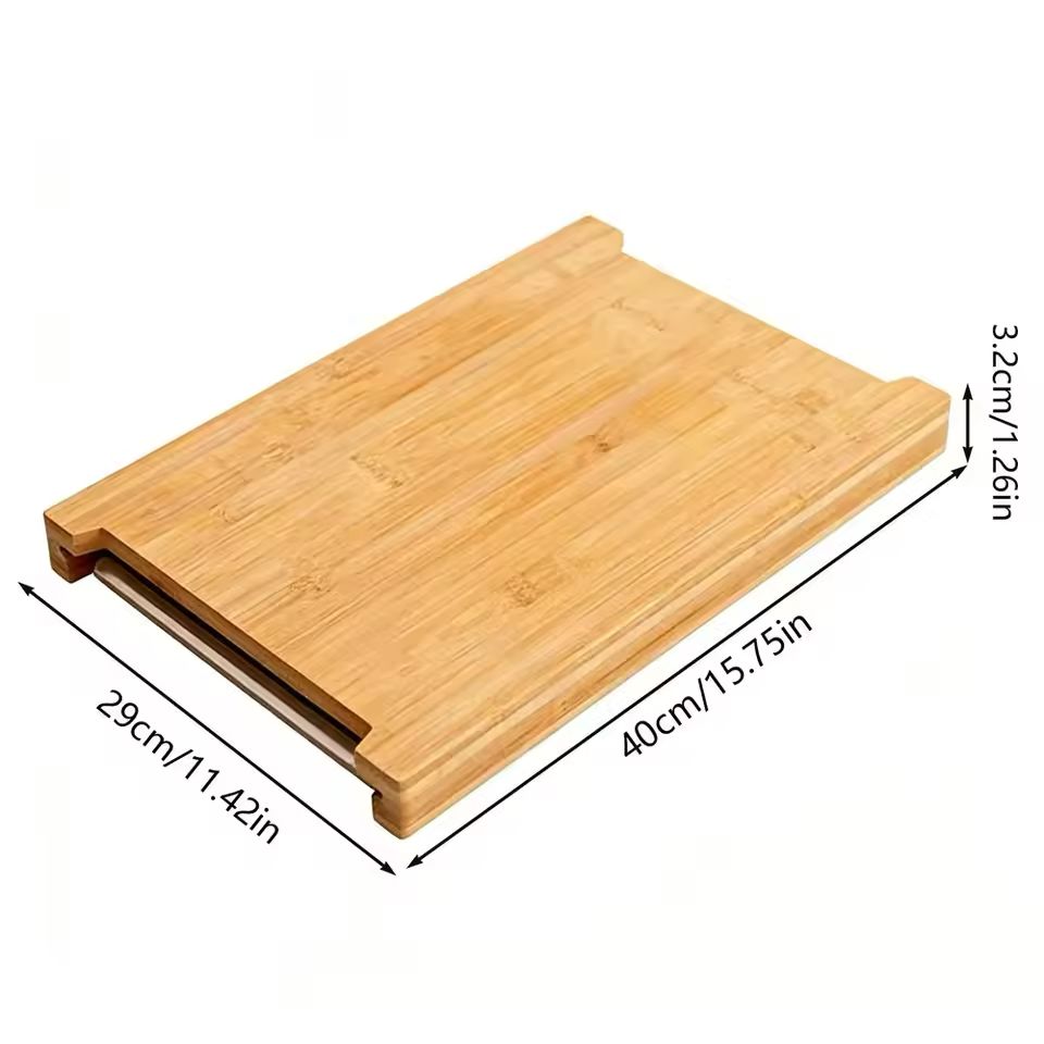 Eco-Friendly Bamboo Cutting Board – With Sliding Stainless Steel Tray