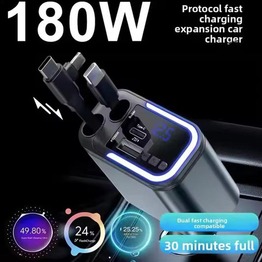 The Lightweaver 🔮✨ – 5-in-1 Retractable USB C Car Charger. 180W Fast Charging + Atmosphere Lights for iPhone, iPad & Android 🚗🔌