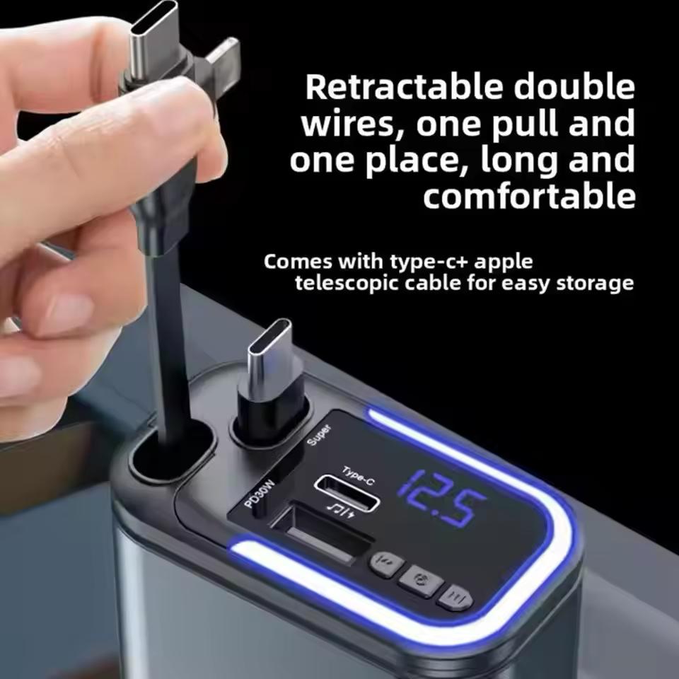 The Lightweaver 🔮✨ – 5-in-1 Retractable USB C Car Charger. 180W Fast Charging + Atmosphere Lights for iPhone, iPad & Android 🚗🔌