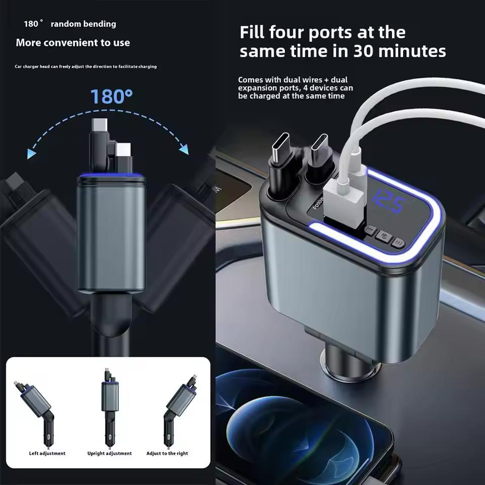 The Lightweaver 🔮✨ – 5-in-1 Retractable USB C Car Charger. 180W Fast Charging + Atmosphere Lights for iPhone, iPad & Android 🚗🔌
