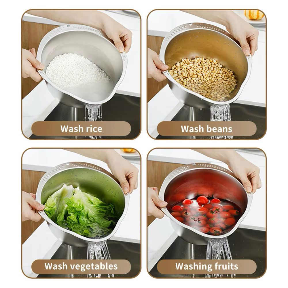 The Crystal Rice Ritual Bowl ✨🍚 – Stainless Steel 304 Rice Washer & Strainer. Sieve, Colander & Fruit/Vegetable Washer in One 🥬💧
