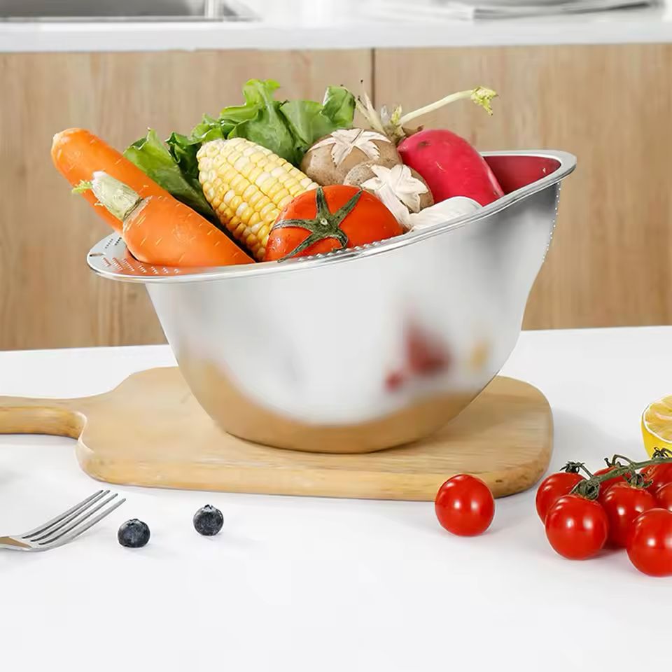The Crystal Rice Ritual Bowl ✨🍚 – Stainless Steel 304 Rice Washer & Strainer. Sieve, Colander & Fruit/Vegetable Washer in One 🥬💧