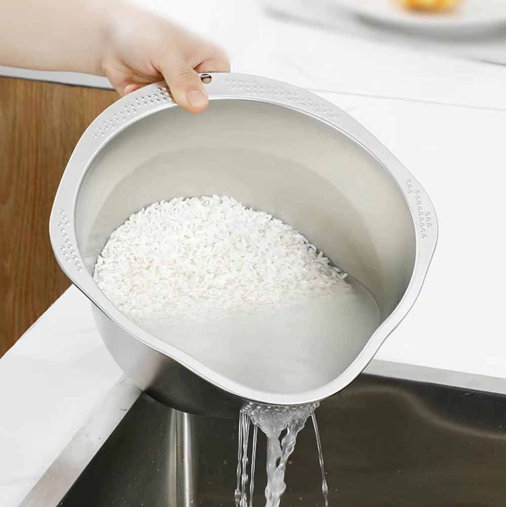 The Crystal Rice Ritual Bowl ✨🍚 – Stainless Steel 304 Rice Washer & Strainer. Sieve, Colander & Fruit/Vegetable Washer in One 🥬💧