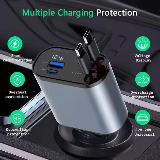 One Cord to Charge All 🔮🔌 – 100W Magic 4-in-1 Retractable Car Charger 🚗⚡