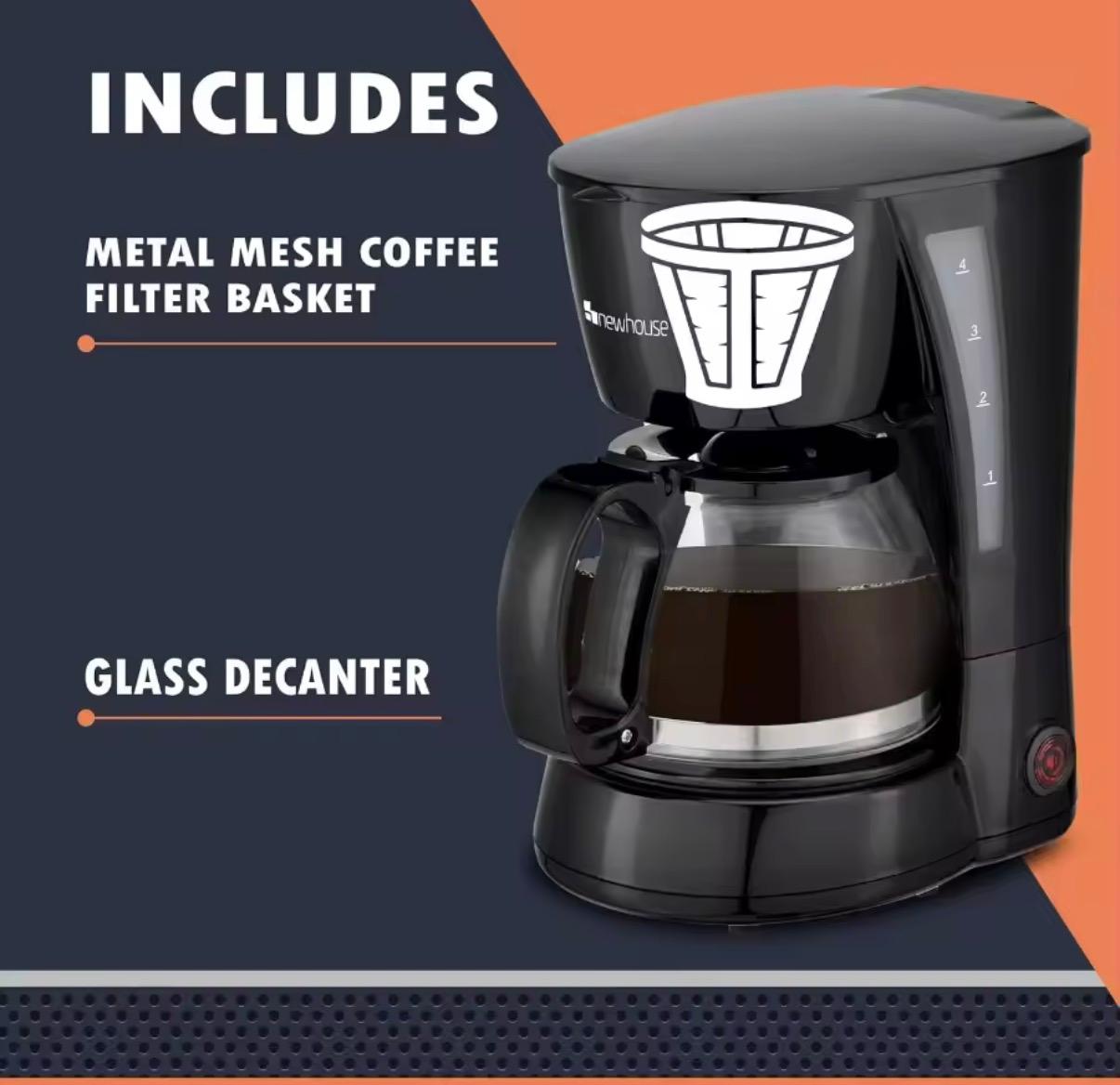 Fresh 5-cup coffee - with auto shut-off and a reusable mesh filter.