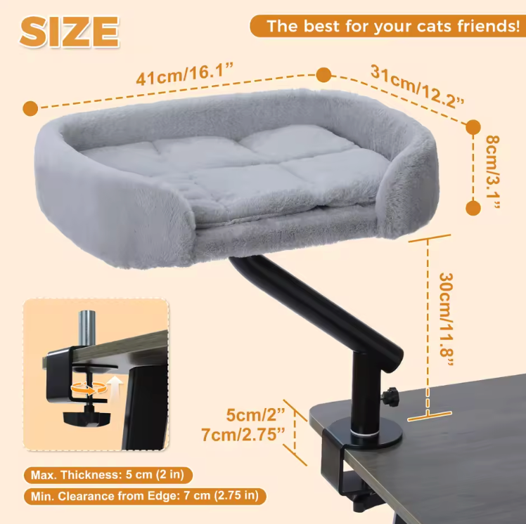 The Purrch of Power 🐱🌀✨ – 360° Rotatable Cat Desk Bed. Adjustable Basket & Hammock for Indoor Cats. Soft, Cozy & Always by Your Side While You Work 💻🛏️
