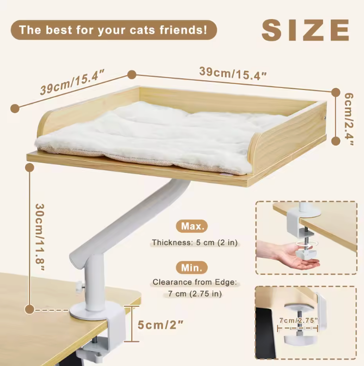 The Purrch of Power 🐱🌀✨ – 360° Rotatable Cat Desk Bed. Adjustable Basket & Hammock for Indoor Cats. Soft, Cozy & Always by Your Side While You Work 💻🛏️