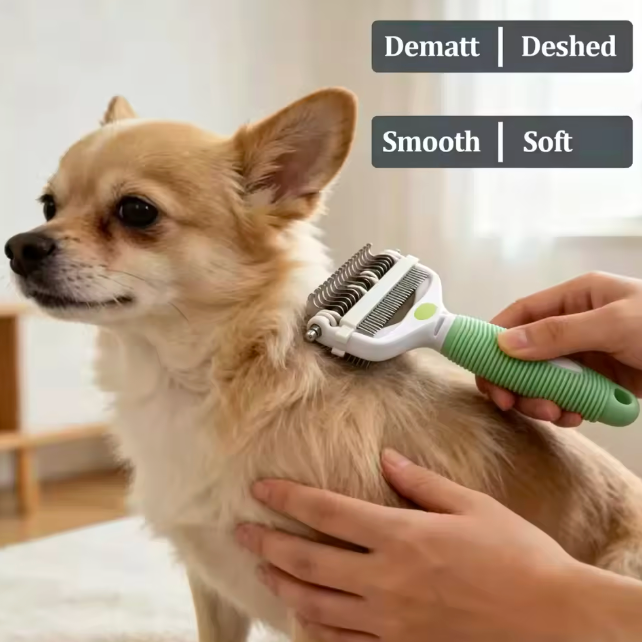 The Shedding Sorcerer 🪄🐾✨ – 3-in-1 Pet Deshedding Brush with Stainless Steel Teeth. Tames Loose Fur on Cats & Dogs 🐱🐶