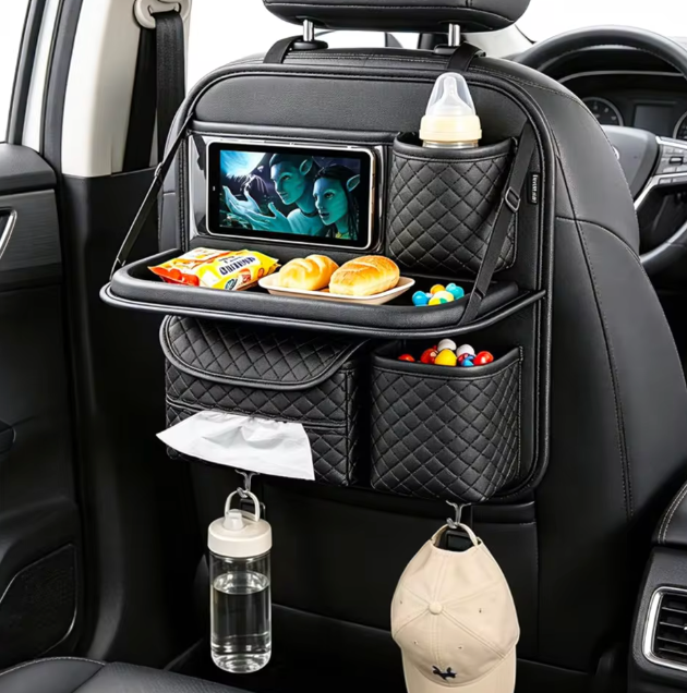 The Backseat Command Post 🚗🪑✨ – Car Seat Organizer with Foldable Table Tray & Tablet Holder. Multi-Pocket Storage for Road Trips & Family Drives 🎒💫