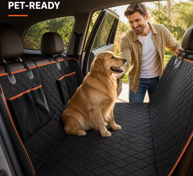 The Paw Hammock 🐾🚗✨ – Waterproof 600D Oxford Dog Car Seat Cover. Heavy-Duty Back Seat Protection for Trucks, SUVs & Cars 🛡️💫