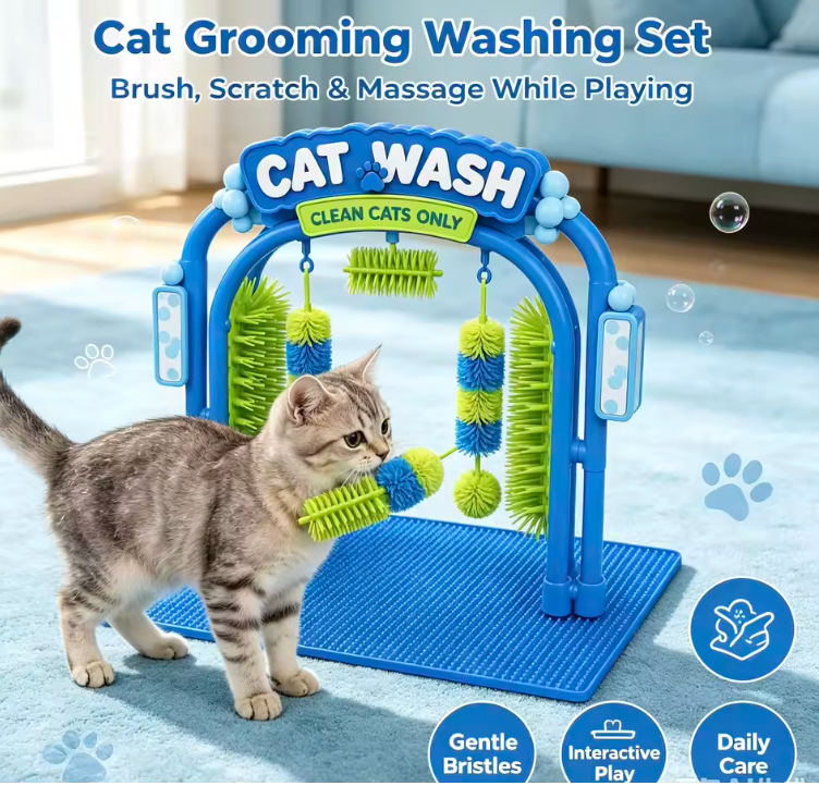 The Purr-fect Grooming Portal 🐱✨ – Multifunctional Cat Wash & Grooming Station. Self-Brushing, Hair Massage & Scratching Brush. Spa Day for Your Feline 🛁💆‍♀️